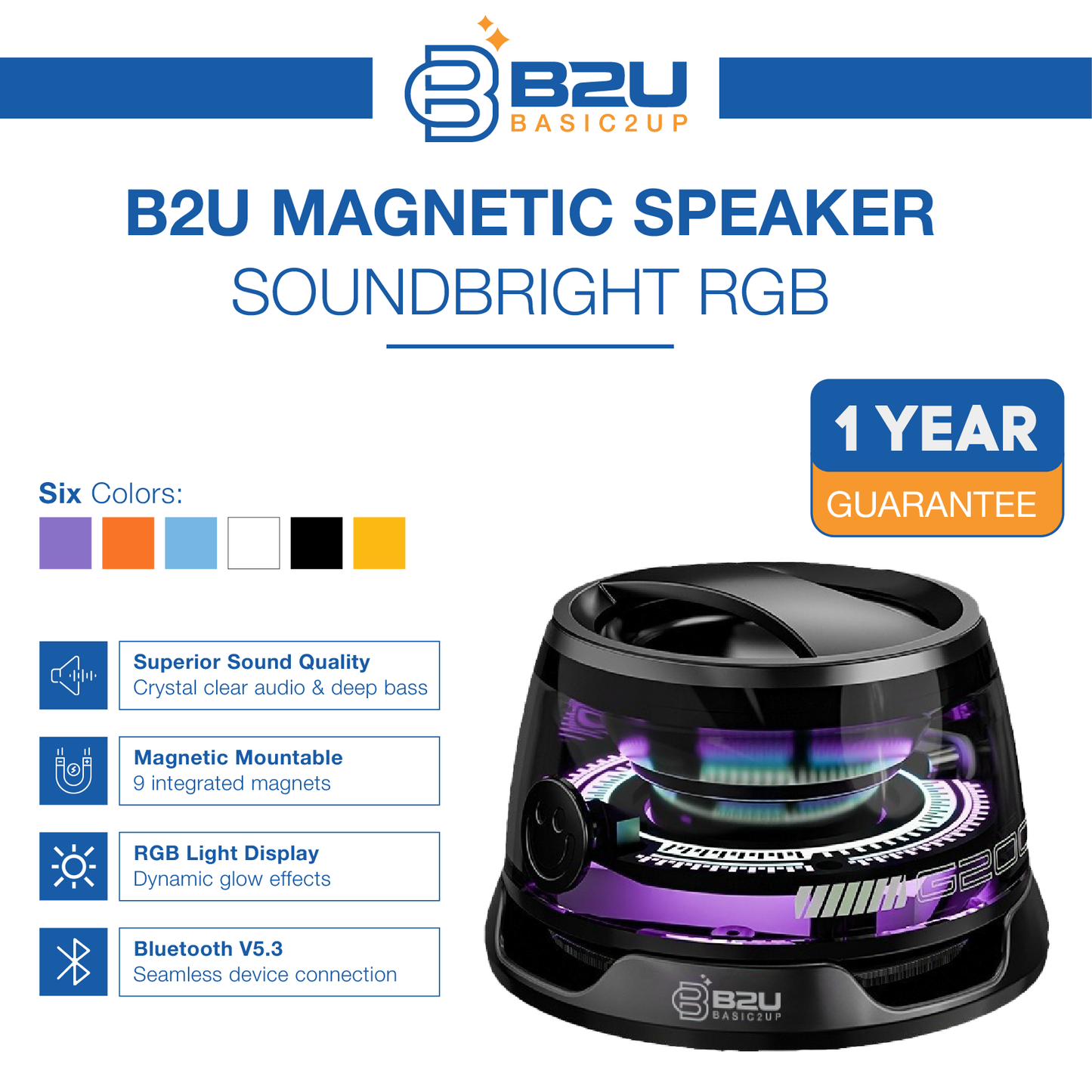 B2U® SonicBright™ RGB Magnetic Speaker B2U003