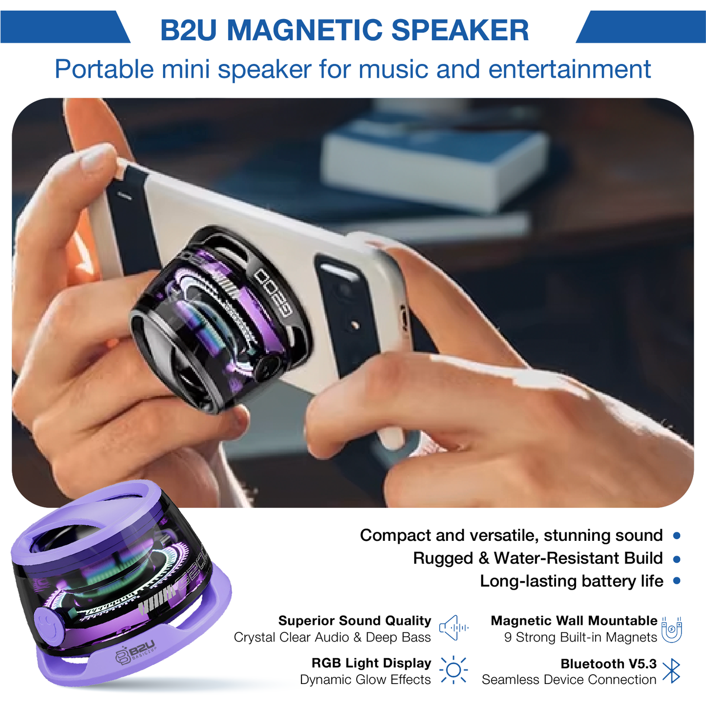 B2U® SonicBright™ RGB Magnetic Speaker B2U003