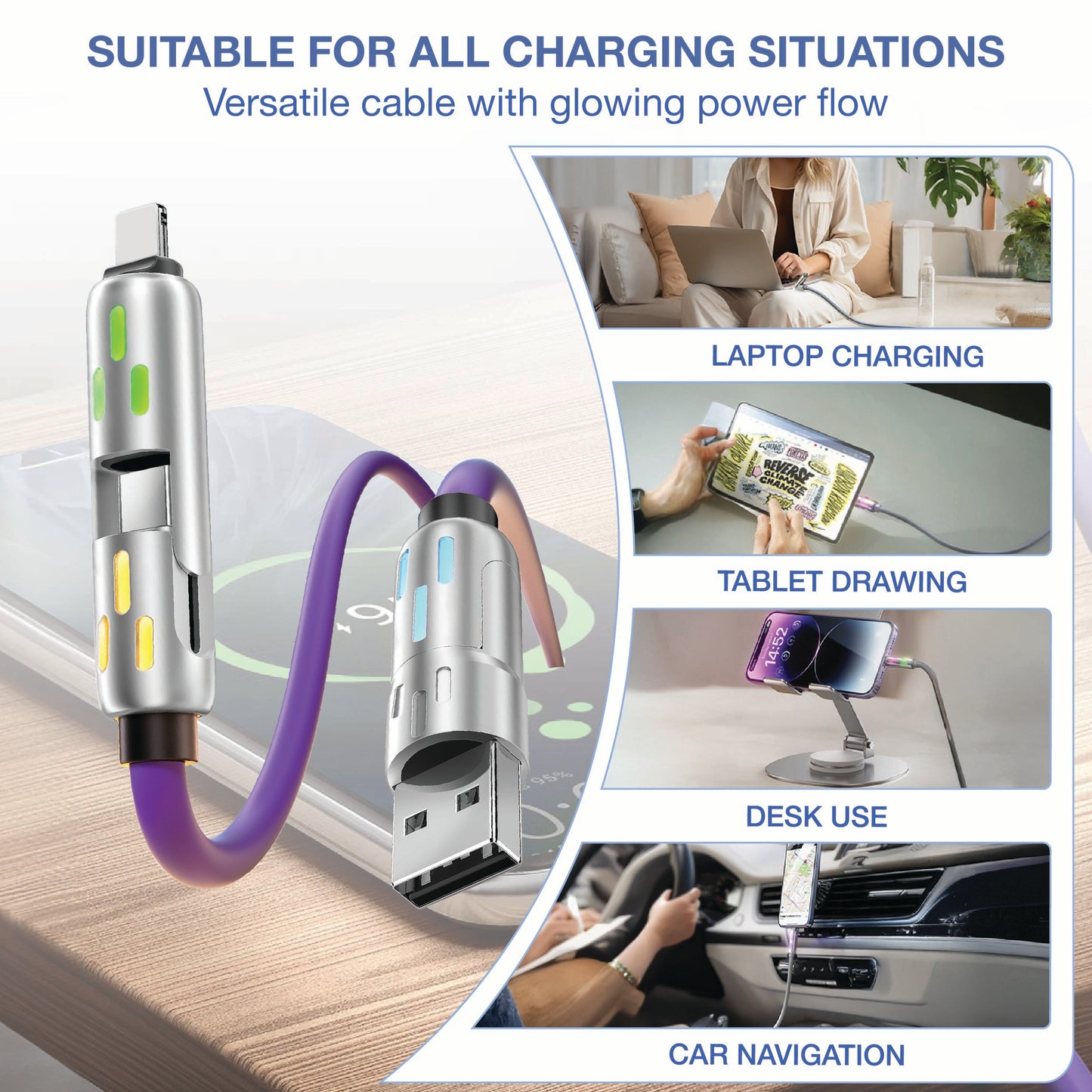 B2U® PowerLink 4X RGB – 240W 4-in-1 Ultra-Fast Charging Cable B2U007