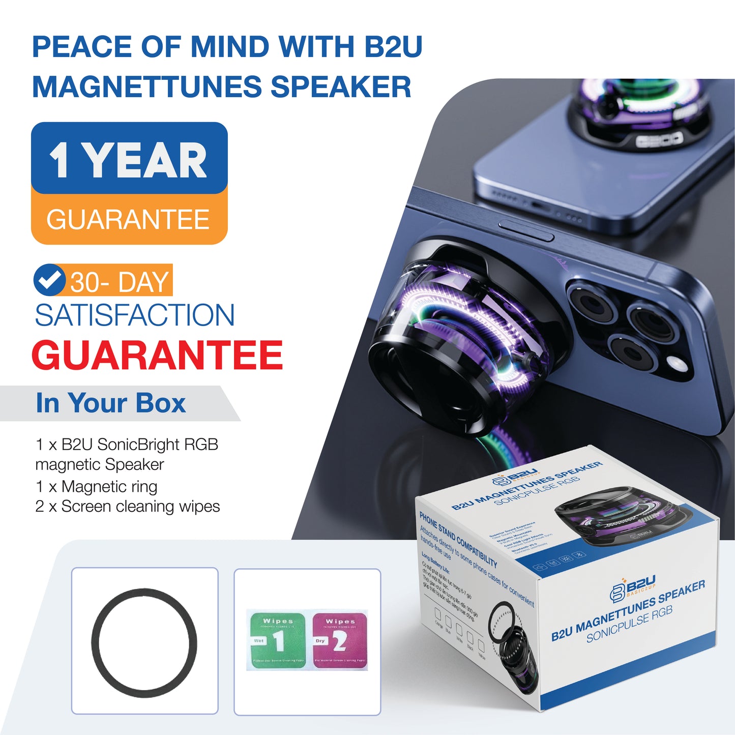 B2U® SonicBright RGB Magnetic Speaker B2U003