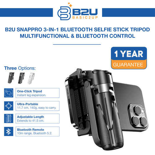 B2U® SnapPro 3-in-1 Bluetooth Selfie Stick Tripod B2U006
